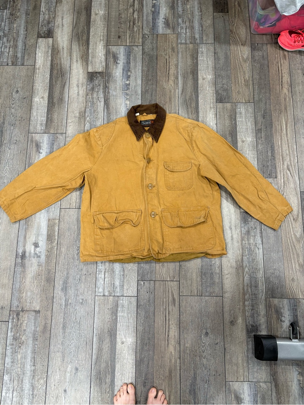 Vintage Sears Sports Center Hunting Jacket Canvas w/ Corduroy Collar
